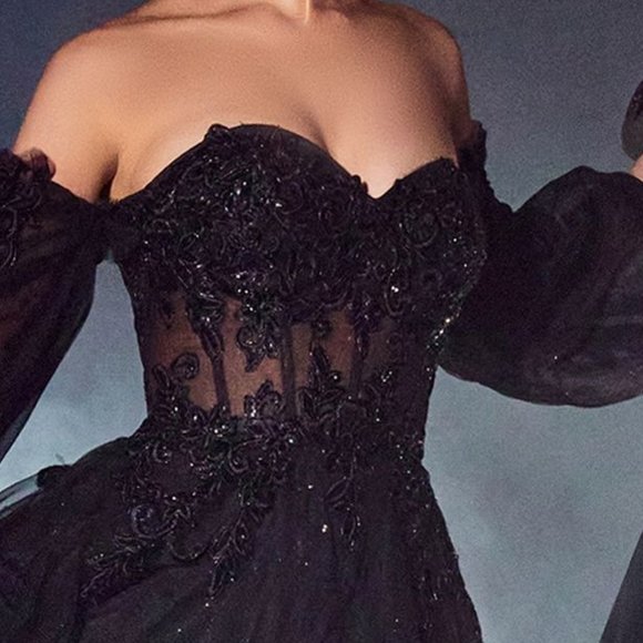 NEW LONG OFF THE SHOULDERS STRAPLESS TULLE DRESS REMOVABLE SLEEVES AND ZIP CD948 - Picture 9 of 10